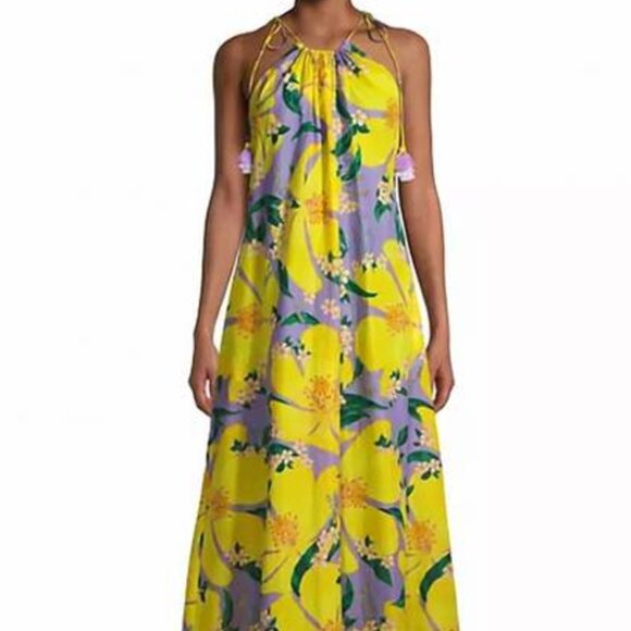 Farm Rio Pietra Floral Lilac Swimsuit Cover Up Halter Maxi Dress S $185 NWT
